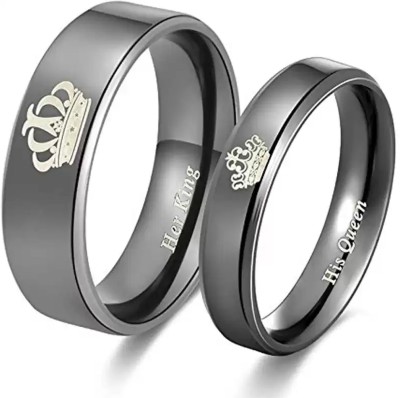 Heer Collection His Queen Her King Couple Ring Stainless Steel Rhodium Plated Ring