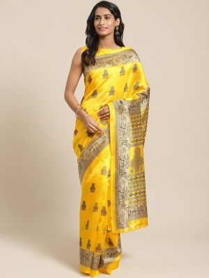 Ratnavati Woven Kanjivaram Silk Blend, Art Silk Saree(Yellow)