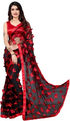 A To Z Cart Printed Bollywood Net Saree(Black)