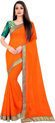 RamKrupa Creation Solid/Plain Bollywood Georgette Saree(Orange)