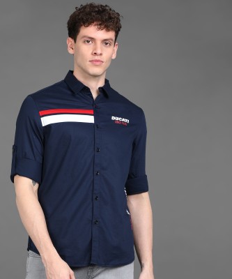 DUCATI Men Printed Casual Dark Blue Shirt