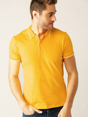 United Colors of Benetton Solid Men Polo Neck Yellow T-Shirt