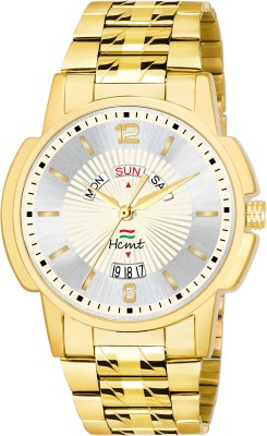 hcmt Original Gold Ion Plated Silver Dial Day & Date Functioning Stainless Steel Bracelet Premium Analog Watch  - For Men