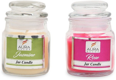 AuraDecor Set of 2 Cookie Highly Fragrance Jar Candle ( Jasmine & Rose ) Burning Time 30 to 35 hours Approx. Each Candle(Multicolor, Pack of 2)