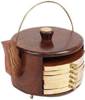 Elite Handicrafts Round Wood Coaster Set(Pack of 6)