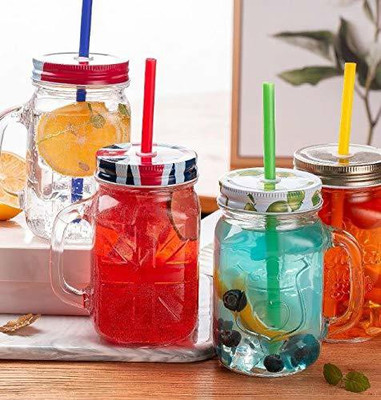 SK TRADING Glass Mason Jar with Straw and Handle, 500ml, 2-Piece (Transparent) GlassÂ Â (500 ml) Glass Mason Jar(500 ml, Pack of 2) deal from flipkart