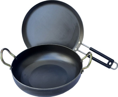 Navghar Ruff & Tuff Iron cookware combo Dosa & Kadahi 24 cm Cookware Set(Iron, 2 - Piece)