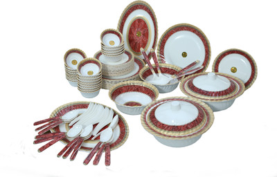 Radhe Crockery by OROMAX Pack of 84 Melamin Dinner Set(White, Red)