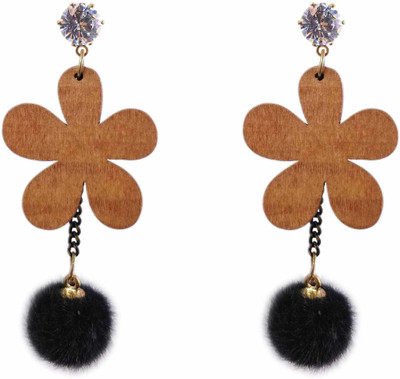 One Personal Care Wooden Flower Charm, Chain Links, Furry Bauble, Diamond Studded, Casual/Event Wear Crystal Alloy, Wood Drops & Danglers