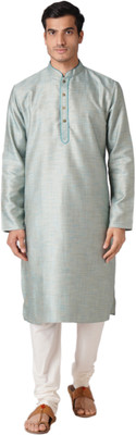 Zois Men Self Design Straight Kurta(Blue)