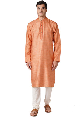 Zois Men Self Design Straight Kurta(Orange)