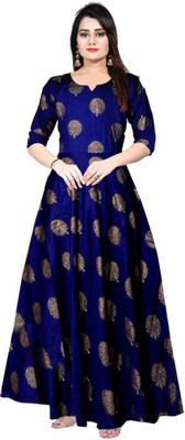 The Fashion Kurties Women Self Design Gown Kurta(Blue)