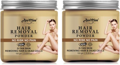 AroMine Hair Removal Powder Three in one Use For Powder D-Tan Skin, Removing Hair & Remove Dead cell For easy Remove Hair Parts No Rics No Pain -100GM-Packof-2-Jar- Cream(200 g, Set of 2)