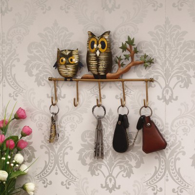 eCraftIndia Owl Theme Colorful Tribal Art 5 Hooks Iron Key Holder Iron Key Holder(5 Hooks, Black)