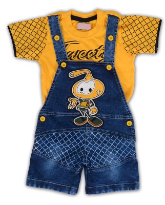 Ivy Dungaree For Baby Boys & Baby Girls Casual Applique Cotton Blend(Blue, Pack of 1)