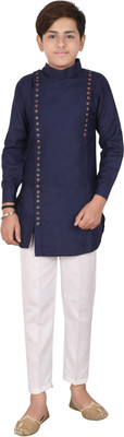 Qtsy Boys Festive & Party Kurta and Pyjama Set(Dark Blue Pack of 1)