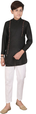 Eliq Boys Festive & Party Kurta and Pyjama Set(Black Pack of 1)