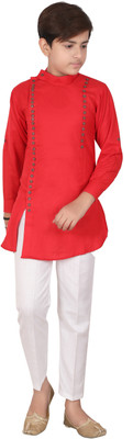 Eliq Boys Festive & Party Kurta and Pyjama Set(Red Pack of 1)