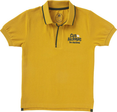 Cub McPaws Boys Embroidered Pure Cotton Regular T Shirt(Yellow, Pack of 1)