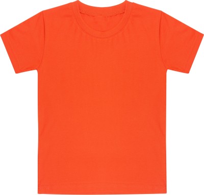 MYO Boys Solid Pure Cotton Regular T Shirt(Orange, Pack of 1)