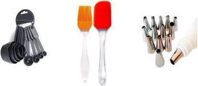 S.V.Enterprises cake combo of 3 Cake Decorating Icing Bag Nozzles and Measuring Cup Set with Silicone Brush & Spatula Kitchen Tool Set Kitchen Tool Set(Baking Tools, Spatula, Brush)
