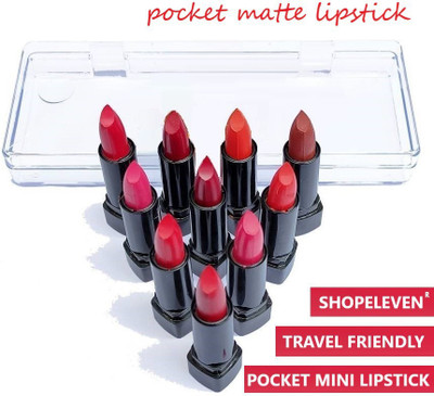 Shopeleven Matte Mini Long Lasting Pocket Lipstick Set Of 10(Multicolor, 30 g)