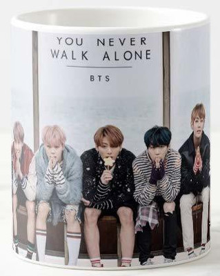 purezento You Never Walk Alone BTS Quoted Ceremic Coffee/Tea(Pack of 1) Ceramic Coffee Mug(350 ml)
