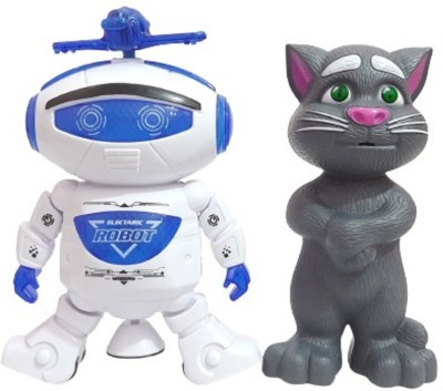 Sagar Enterprises Dancing Robot with Music & 3D Lights & 360 Rotation (Multicolor) Talking Tom Cat Toy for Kids Speaking Repeats What You Say - Best Gift (Grey, White)(Multicolor)