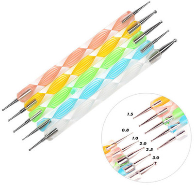 Red Square 5 pc 2 Way Dotting Pen Tool Nail Art Tip Dot Paint Manicure kit(white)