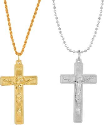 Dzinetrendz Brass Micron Gold and Silverplated Combo of Crucifix cross Pendant Jesus Christian Jewellery (Pack of 2) (CMKL0703) Gold-plated, Silver Brass Pendant Set