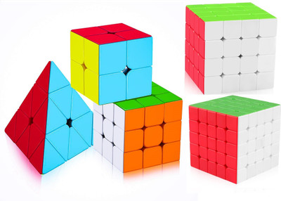 Authfort Speed Cube Bundle 2x2 3x3 4x4 5x5 Pyramid Speed Cube Set Pack Stickerles Brain Teaser Puzzle Toy Set of 5 cube combo(5 Pieces)