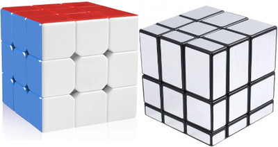 Authfort Cube Combo of Stickered silver Mirror & 3 x 3 High Speed Stickerless Magic Puzzle Cube combo ( pack of 2 puzzle )(2 Pieces)