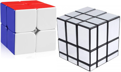 Authfort Cube Combo of Stickered Silver Mirror & 2 x 2 High Speed Stickerless Magic Puzzle Cube combo ( pack of 2 puzzle )(2 Pieces)