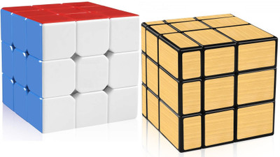 Authfort Cube Combo of Stickered Gold Mirror & 3 x 3 High Speed Stickerless Magic Puzzle Cube combo ( pack of 2 puzzle )(2 Pieces)