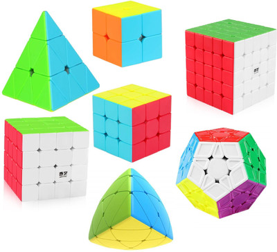 Authfort Speed Cube Set Of 2x2x2 3x3x3 4x4 5x5 Pyramid cube QiYi Mastermorphix & Pentagon Speed Cubes Bundle(7 Pieces)