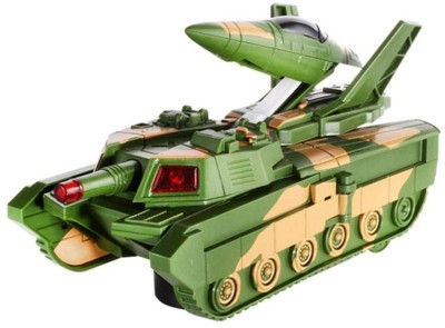 Aseenaa Tank 2 In 1 Battery Operated Convertible In Jet Fighter Airplane Toy For Kids | Electric Automatic Deformation Aircraft Toys For Kid With Lights And Shooting Music | Green Colour |SET OF 1(Green)