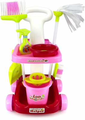 TradVision Little Helper Cleaning Trolley Cart Mop and Bucket Cleaning Housekeeping Toy Play Set - Pretend Play Kids Toy Cleaning Supplies Set with Mop, Bucket, and Acces