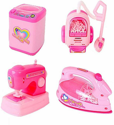 Pulsbery Mini Household 4 in 1 Set of Toy Home Appliance Battery Operated. Toy Home Appliance with real like working Set includes One Sewing Machine, One Washing Machine,
