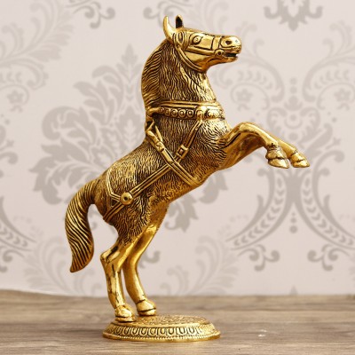 eCraftIndia Golden Jumping Horse Metal Animal Figurine Decorative Decorative Showpiece  -  26 cm(Metal, Gold)