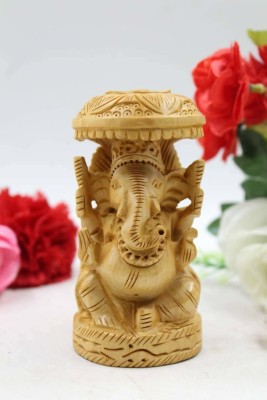 Shri Handicrafts Wood Idol Lord Ganesha Statue Carving Figurine for Car Dashboard Worship Decorative Showpiece  -  10.16 cm(Wood, Brown)