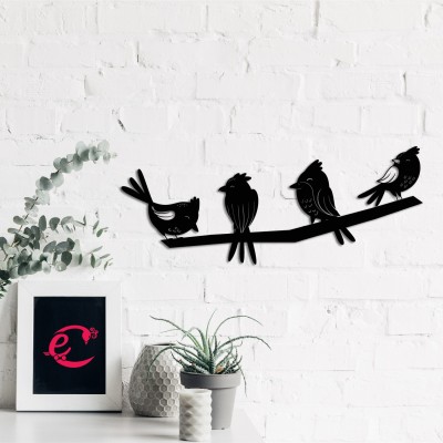 eCraftIndia Birds on a Branch Black Engineered Wood Wall Art Cutout, Ready to Hang Home Decor Decorative Showpiece  -  17.8 cm(Wood, Black)