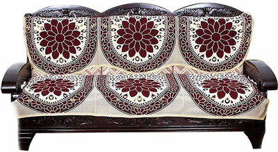 Shivkirpa Cotton 3 Seater Sofa Floral Cover(Pack of 2 White, Maroon)