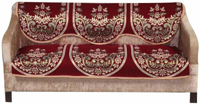 AK Decor Cotton Abstract 3 Seater Sofa Cover(Maroon Pack of 2)