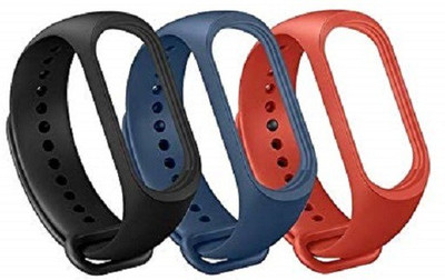 AUDICE Combo of 3 pack Sports Soft Silicone Durable TPU Wristband Lightweight Strap For Xiaomi Mi Band 3 and Mi Band 4 Watch band Silicone Strap Colour Band Bracelet (Not Compatible with Mi Band 1/2) Smart Band Strap(Black, Red, Blue)