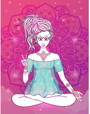 Artzfolio 81.28 cm Girl Meditates in the Lotus Position D2 Peel & Stick Vinyl Wall Sticker 32inch x 41.6inch (81.3cms x 105.7cms) Self Adhesive Sticker(Pack of 1)