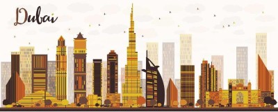 Artzfolio 100.584 cm Dubai, UAE, City Skyline With Golden Skyscrapers Peel & Stick Vinyl Wall Sticker 39.6inch x 16inch (100.6cms x 40.6cms) Self Adhesive Sticker(Pack of 1)