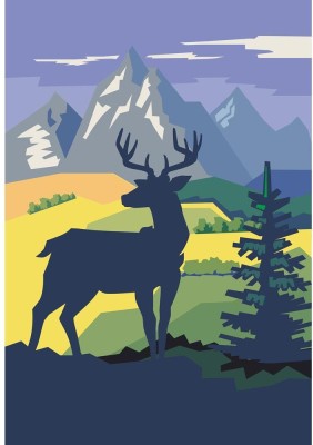 Artzfolio 60.96 cm Vector Deer In Forest On Nature Background Peel & Stick Vinyl Wall Sticker 24inch x 34.7inch (61cms x 88.2cms) Self Adhesive Sticker(Pack of 1)