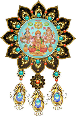 god & god's 61 cm Laxmi Ganesh Sarsawati G Wall Sticker 857 Self Adhesive Sticker(Pack of 1)