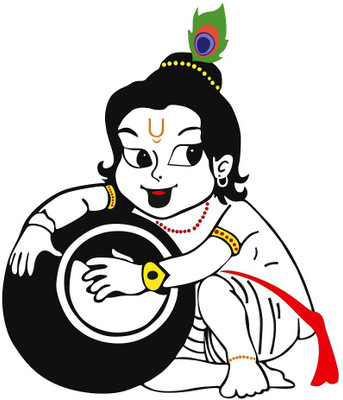 WALLDECORS 60.96 cm KRISHNA WITH BUTTER POT IMAGE Self Adhesive Sticker(Pack of 1)