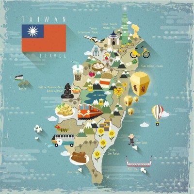 Artzfolio 121.92 cm Taiwan Famous Attractions Travel Map Art D2 Peel & Stick Vinyl Wall Sticker 48inch x 48inch (122cms x 121.9cms) Self Adhesive Sticker(Pack of 1)